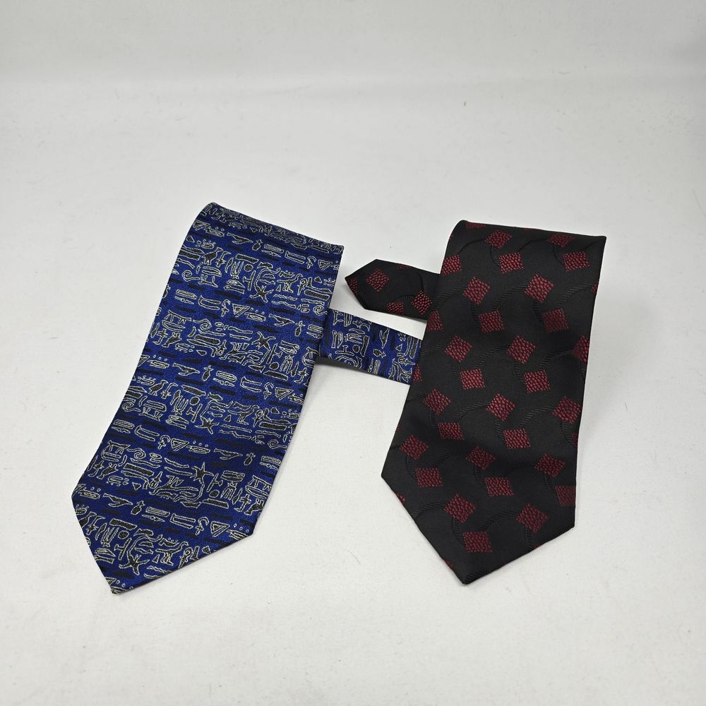 Vintage Giorgio Armani Silk Tie Egyptian Print / Red‎ Black Pair Of 2